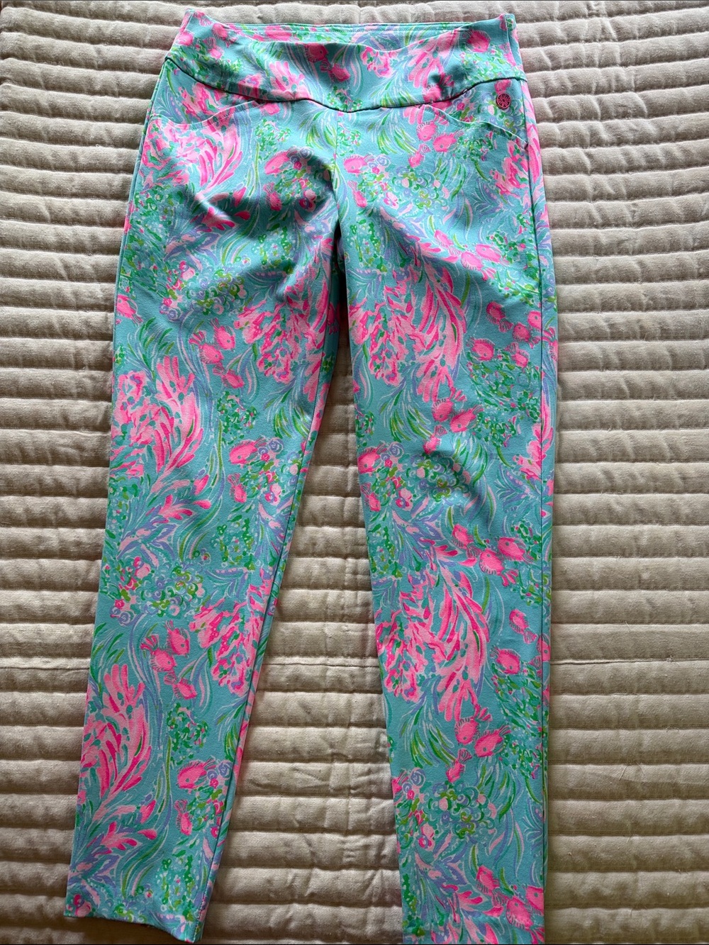 Lilly Pulitzer Turquoise Pink Floral Cropped Pants